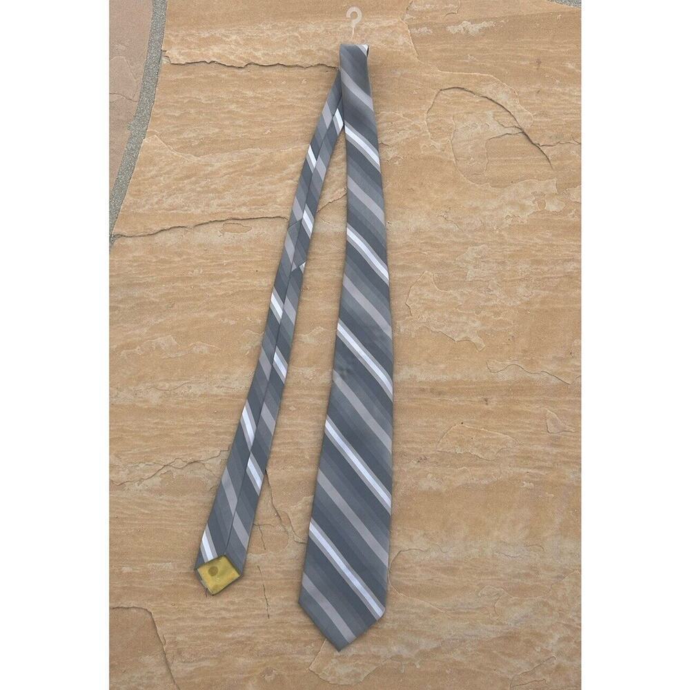 Christian Dior Men's Grey Stripes Polyester Necktie Made in USA